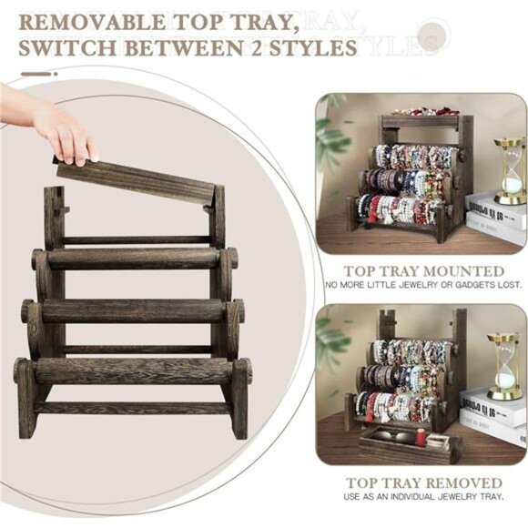 Wooden Bracelet Holder, Bangle Watch Necklace Display Storage Jewelry Holder - Picture 5 of 8